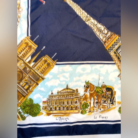 Vintage Paris France Souvenir Scarf Tourist Travel Scarf Blue White Eiffel Tower - Picture 6 of 9